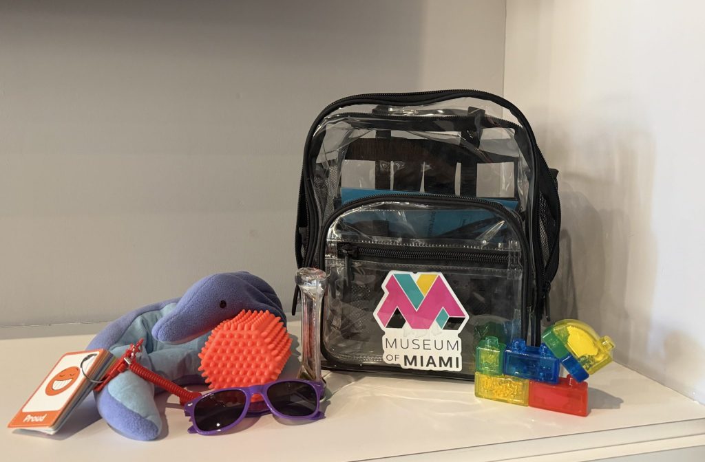Clear Sensory Backpack with building blocks, fidgets and dolphin weighted animal.